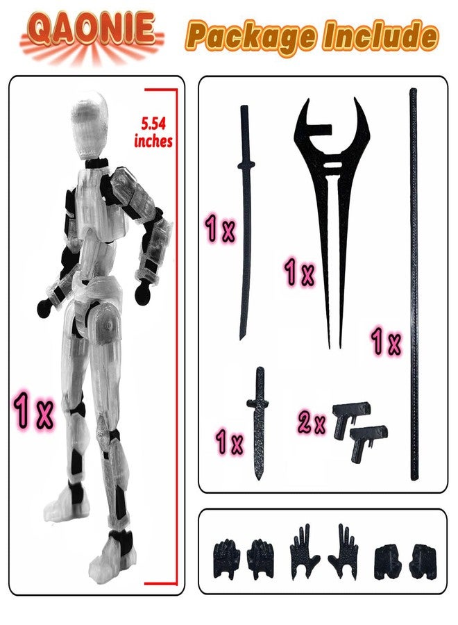 QAONIE 3D Printed 5.54-inch Multi-Jointed Action Figures Dummy13, Full Body Mechanical Movable Toy, Multiple Accessories, Hand Painted Figure, Desk Decoration, Creative Gifts (Transparent) - Image 2